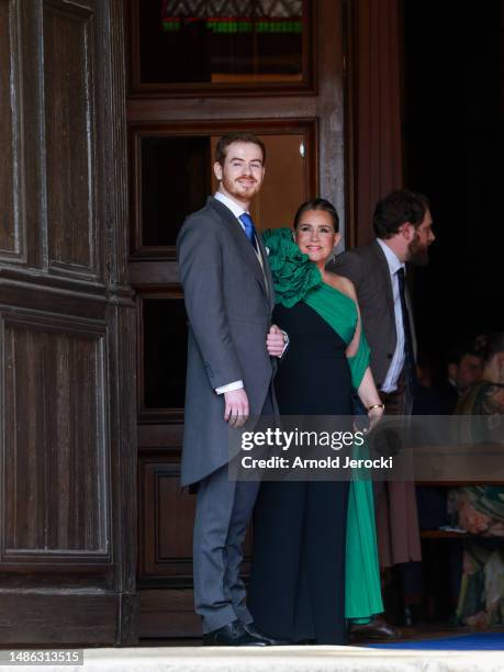The Grand Duchess Maria Teresa and guest attends the religious Wedding Of Her Royal Highness Alexandra of Luxembourg & Nicolas Bagory on April 29,...