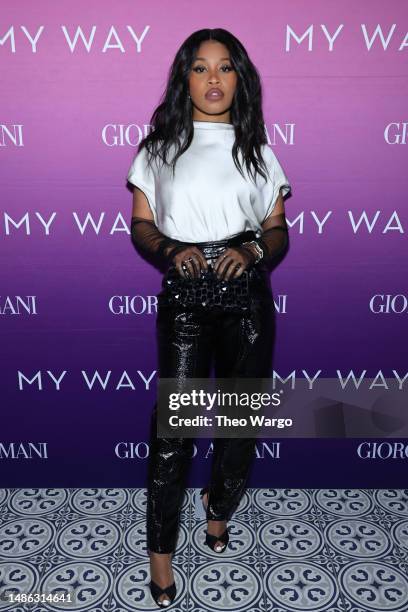 Dominique Fishback attends as Armani Beauty celebrates the launch of the My Way Refillable Parfum with Sydney Sweeney on April 28, 2023 in New York...