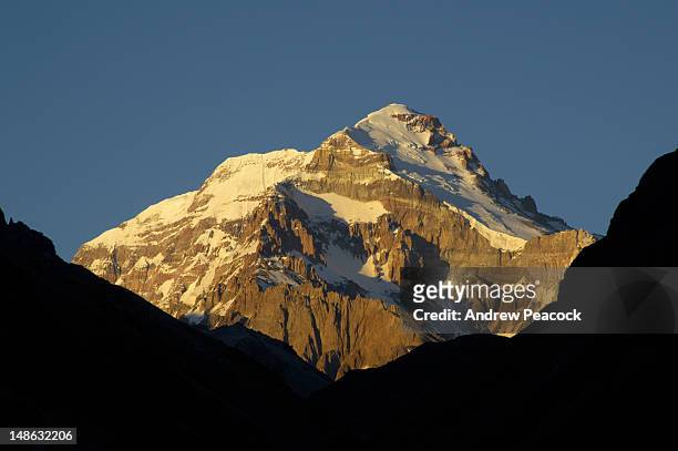 the east face of aconcagua at dawn, the andes. - mendoza stockfoto's en -beelden
