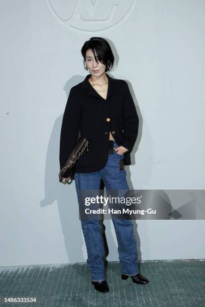 South Korean actress Kim Seo-Hyung attends the Louis Vuitton Pre-Fall 2023 Show on the Jamsugyo Bridge at the Hangang River on April 29, 2023 in...