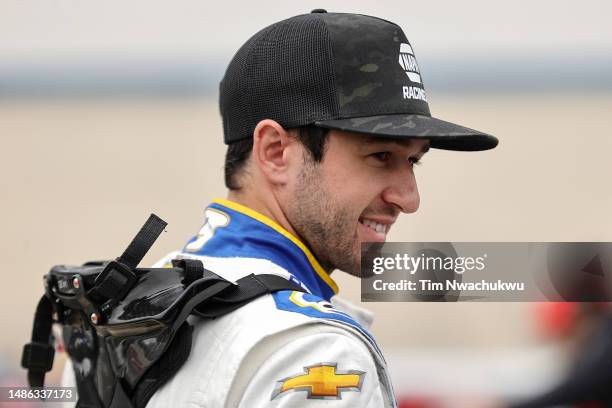 Chase Elliott, driver of the NAPA Auto Parts Chevrolet, prepares to practice for the NASCAR Cup Series Würth 400 at Dover International Speedway on...