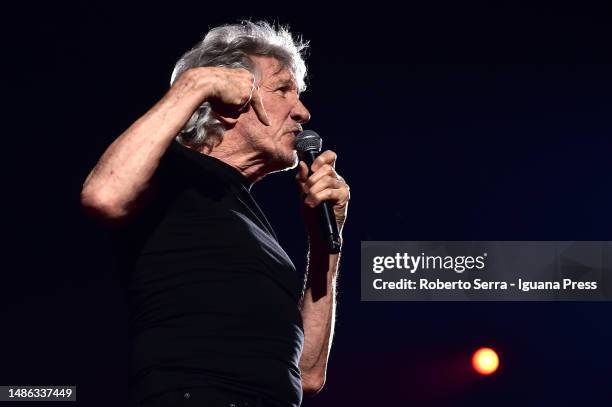 English musician and composer Roger Waters performs at Unipol Arena on April 28, 2023 in Bologna, Italy.