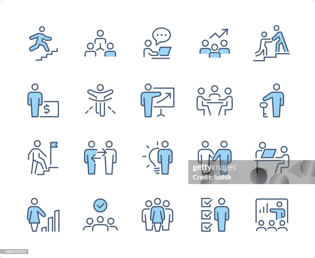 Teamwork-Icon-Set. Bearbeitbare Strichstärke. Pixelgenaue dichromatische Symbole.