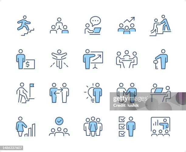 ilustrações de stock, clip art, desenhos animados e ícones de teamwork icon set. editable stroke weight. pixel perfect dichromatic icons. - conferencia