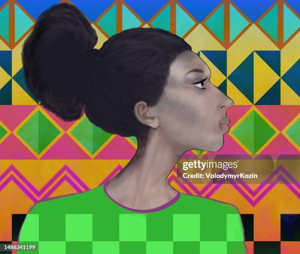 portrait of a teenager in african style. profile picture. the image of a vulnerable teenager just entering adulthood. hair pulled back - ethiopian models women stock illustrations