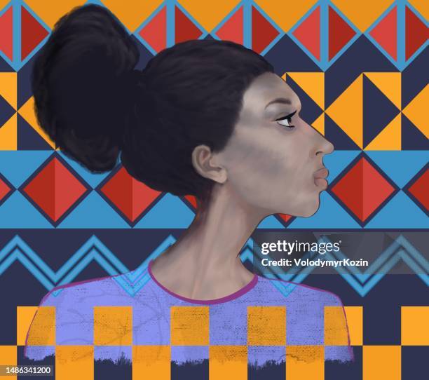 portrait of a teenager in african style. profile picture. the image of a vulnerable teenager just entering adulthood. hair pulled back - african american women hair stock illustrations