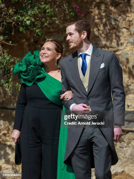 The Grand Duchess Maria Teresa and guest attends the religious Wedding Of Her Royal Highness Alexandra of Luxembourg & Nicolas Bagory on April 29,...