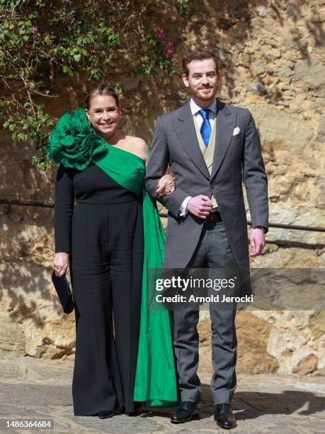 The Grand Duchess Maria Teresa and guest attends the religious Wedding Of Her Royal Highness Alexandra of Luxembourg & Nicolas Bagory on April 29,...