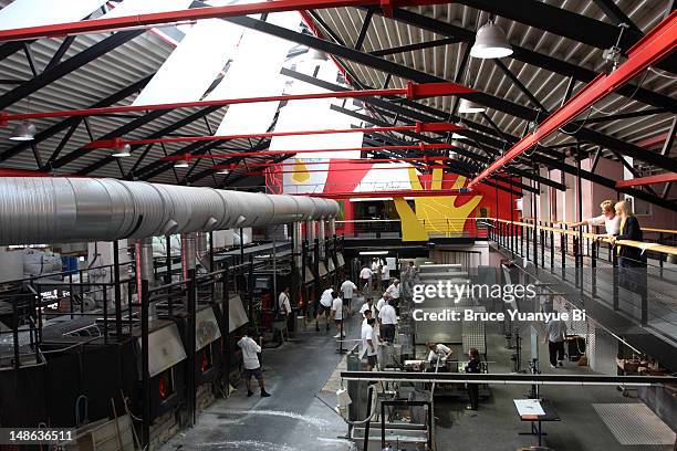 riedel factory floor from viewing gallery. - kufstein stock pictures, royalty-free photos & images