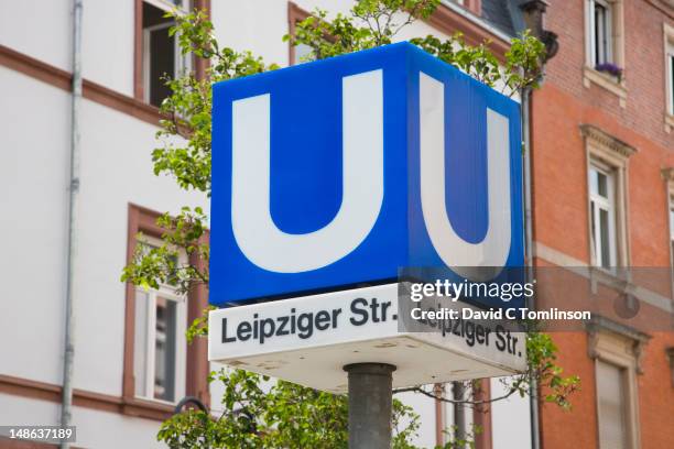 sign outside the leipziger strasse u-bahn station, bockenheim district. - u bahn stock pictures, royalty-free photos & images