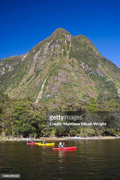 kayaking is a great way to explore the doubtful sound in a natural way. - doubtful sound stock-fotos und bilder