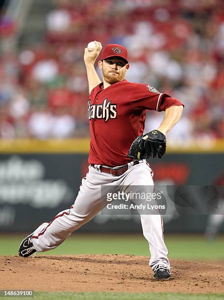 Ian Kennedy of the Arizona Diamondbacks throws a pitch during the game against the Cincinnati Reds at Great American Ball Park on July 18, 2012 in...