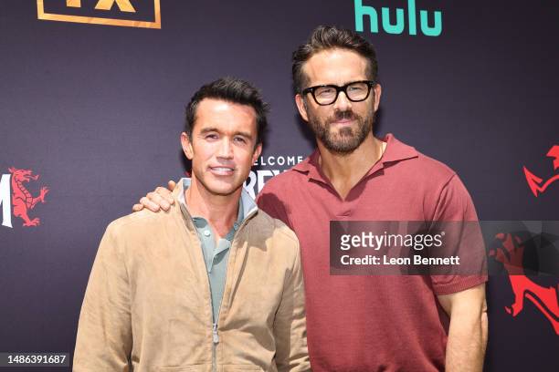 Rob McElhenney and Ryan Reynolds attend the FYC red carpet for FX's "Welcome to Wrexham" at Television Academy on April 29, 2023 in Los Angeles,...