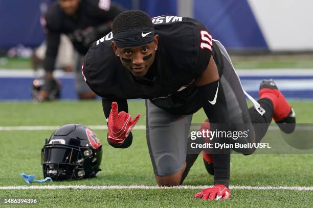 Malcolm Washington of Houston Gamblers poses prior to the game against the Memphis Showboats at Simmons Bank Liberty Stadium on April 29, 2023 in...