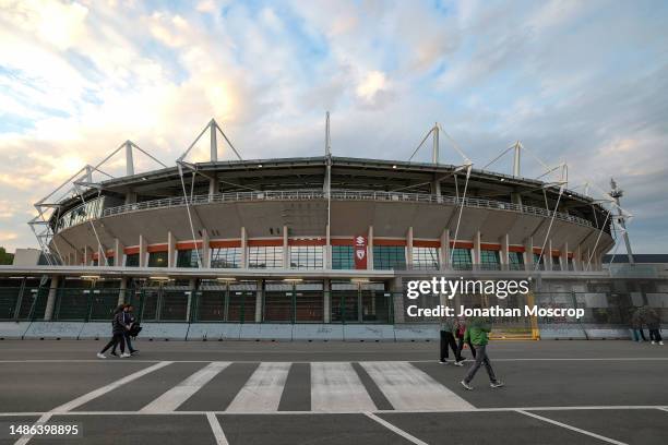 General view of the stadium from outside prior to the Serie A match between Torino FC and Atalanta BC at Stadio Olimpico di Torino on April 29, 2023...