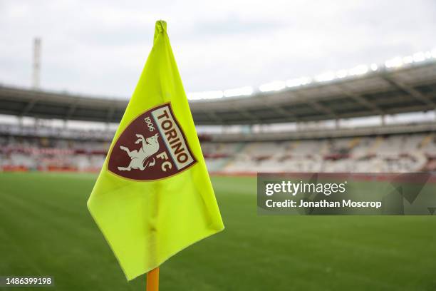 Torino FC branded corner flag is seen in a genral view of the stadium priort to the Serie A match between Torino FC and Atalanta BC at Stadio...