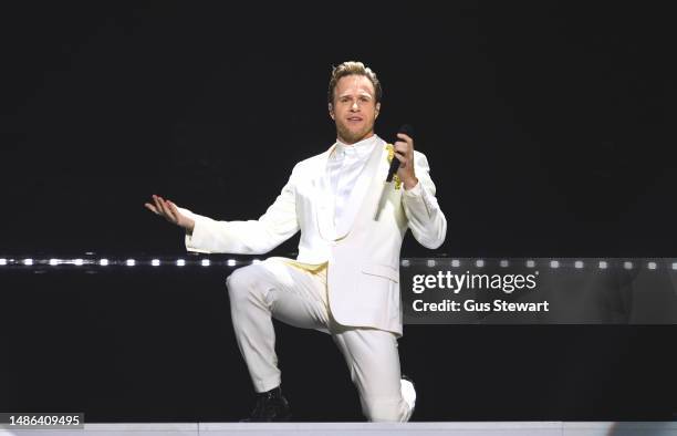 Olly Murs performs on stage during his 'Marry Me' tour at The O2 Arena on April 29, 2023 in London, England.