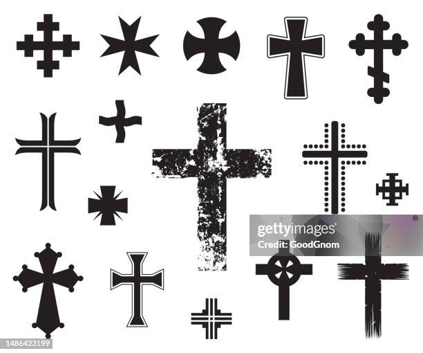 illustrations, cliparts, dessins animés et icônes de ensemble de vecteurs croisés - croix religieuse