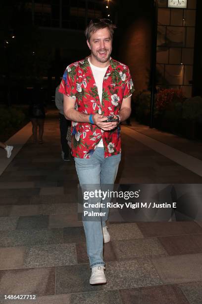 Iain Stirling seen attending Leigh Francis' movie-themed 50th birthday party at Soho House White City on April 29, 2023 in London, England.