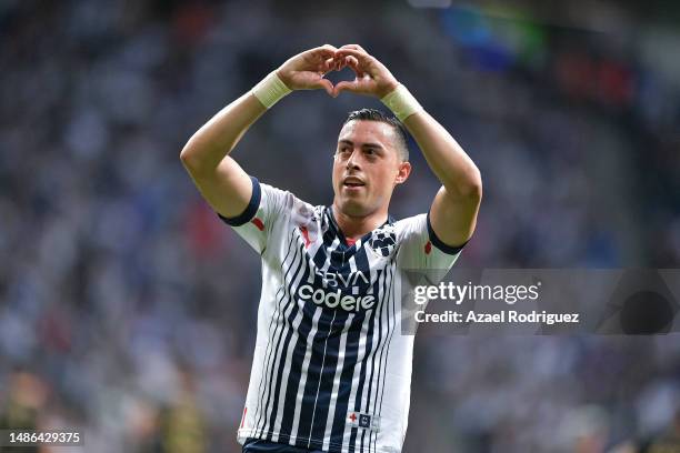 Rogelio Funes Mori of Monterrey celebrates after scoring the team's second goal via penalty during the 17th round match between Monterrey and Pumas...