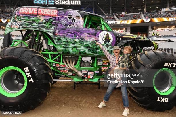 Amanda Kloots and her son Elvis Cordero attend Monster Jam at SoFi Stadium on April 29, 2023 in Inglewood, California.
