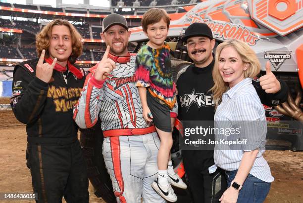 Monster Jam Drivers Chris Koehler, Colt Stephens, Ashley Jones's son Hayden Henricks, Monster Jam Driver Ryan Disharoon and Ashley Jones attend...