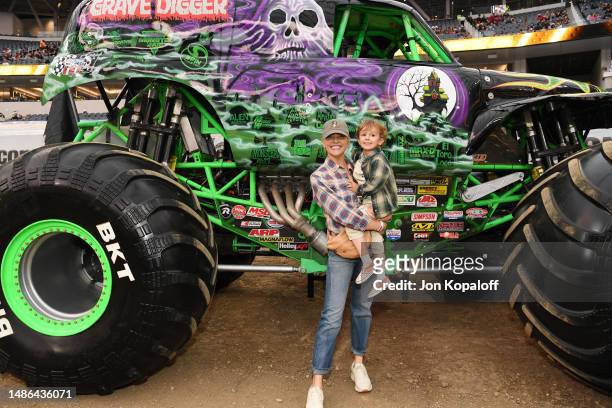 Amanda Kloots and her son Elvis Cordero attend Monster Jam at SoFi Stadium on April 29, 2023 in Inglewood, California.