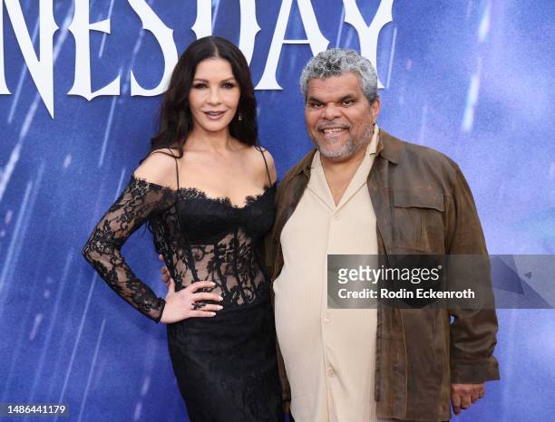 Catherine Zeta-Jones and Luis Guzmán attend Netflix's "Wednesday" ATAS official event photo call at Hollywood Forever on April 29, 2023 in Hollywood,...