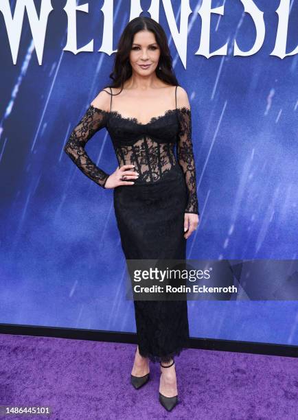 Catherine Zeta-Jones attends Netflix's "Wednesday" ATAS official event photo call at Hollywood Forever on April 29, 2023 in Hollywood, California.