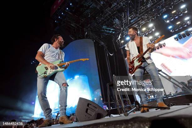 Brad Tursi and Matthew Ramsey of Old Dominion perform onstage during Day 2 of the 2023 Stagecoach Festival on April 29, 2023 in Indio, California.