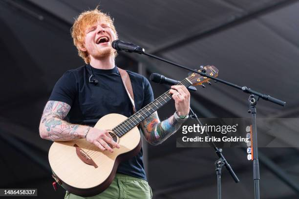 Ed Sheeran performs on Day Two of 2023 New Orleans Jazz & Heritage Festival at Fair Grounds Race Course on April 29, 2023 in New Orleans, Louisiana.