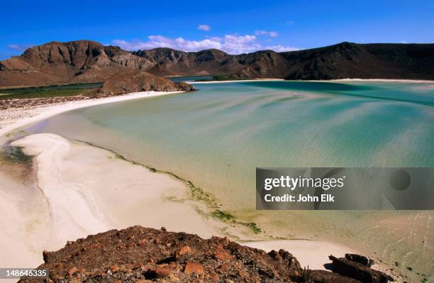 overhead of balandra bay. - baja california sur stock pictures, royalty-free photos & images