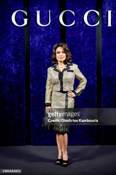 Salma Hayek-Pinault attends as Gucci & Amy Sacco Celebrate Bungalow Gucci In Honor Of The New Meatpacking Boutique on April 29, 2023 in New York City.