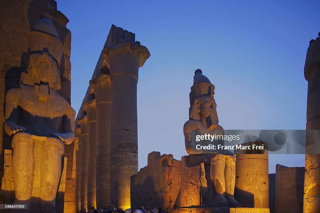 Great court of Ramesses II in the temple of Luxor, ancient Thebes.