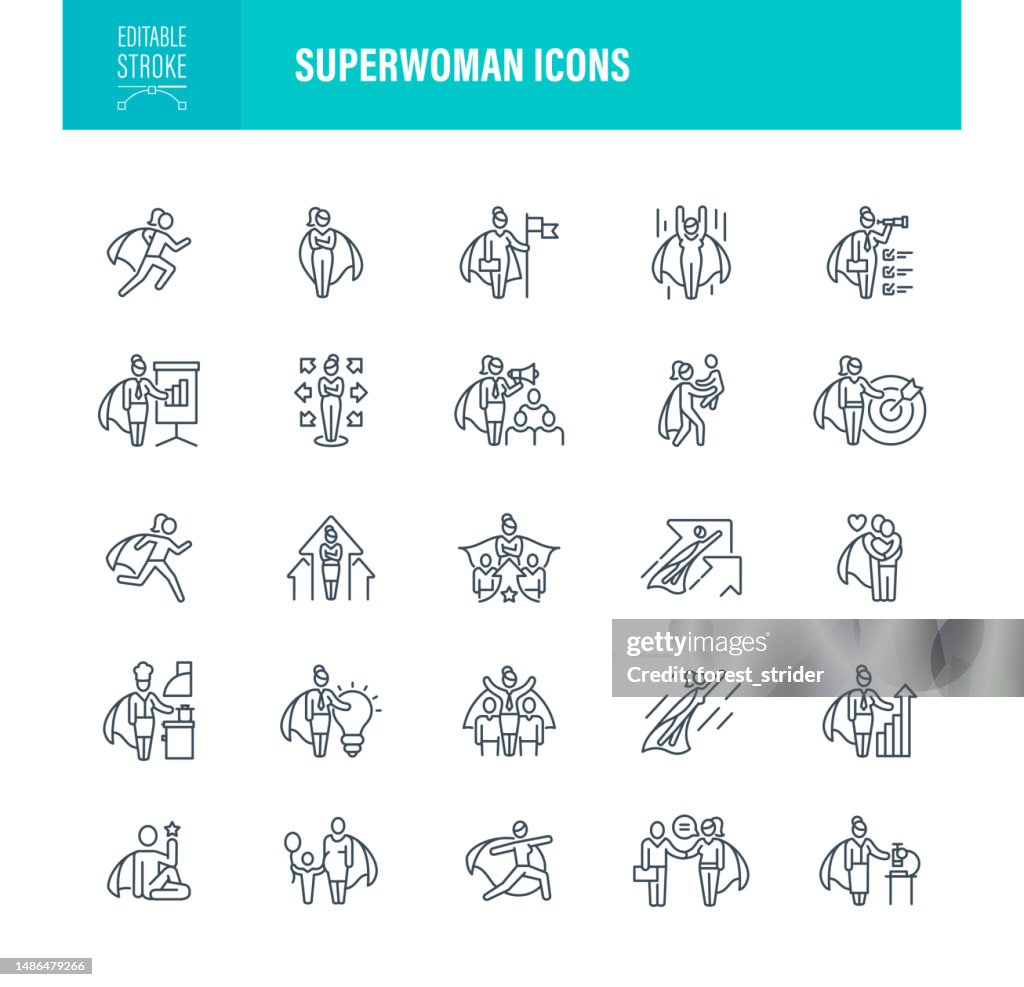 Superwoman Icons Editable Stroke