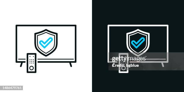 secure tv. bicolor line icon on black or white background - editable stroke - remote support stock illustrations