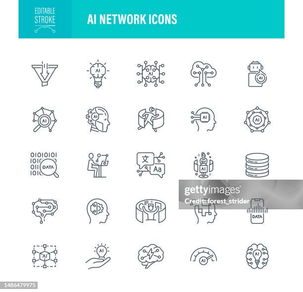 ai network icons editable stroke - mining machinery stock illustrations