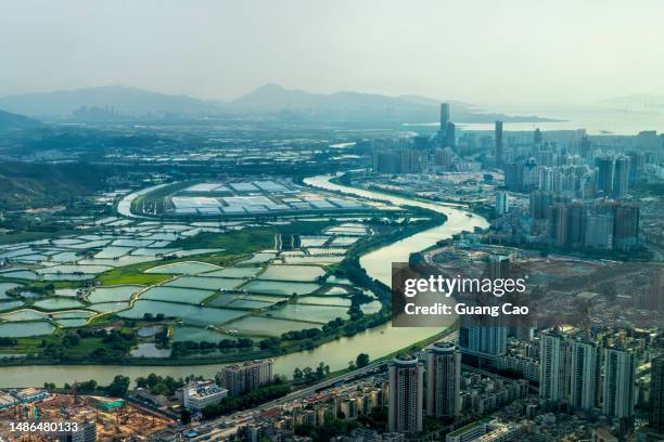 shen zhen river, which plays the role of border between mainland china and hong kong. - guandong stock pictures, royalty-free photos & images