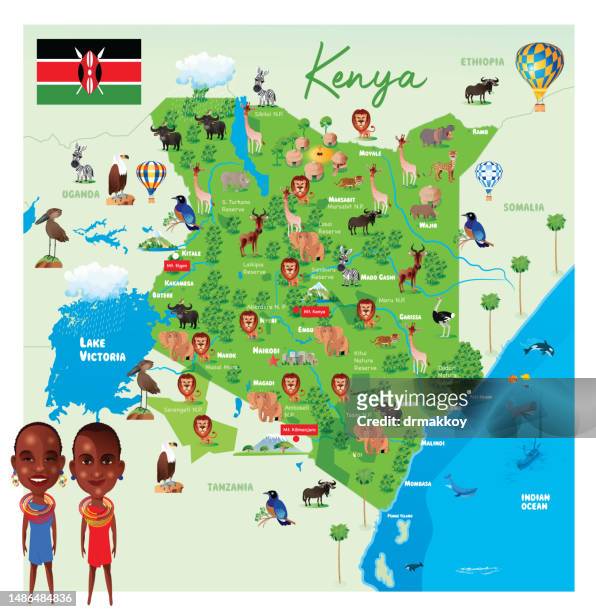 illustrations, cliparts, dessins animés et icônes de parcs nationaux et animaux du kenya - kenya flag