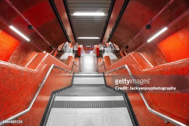 hong kong mtr subway station in red colour - claustrophobia stock pictures, royalty-free photos & images