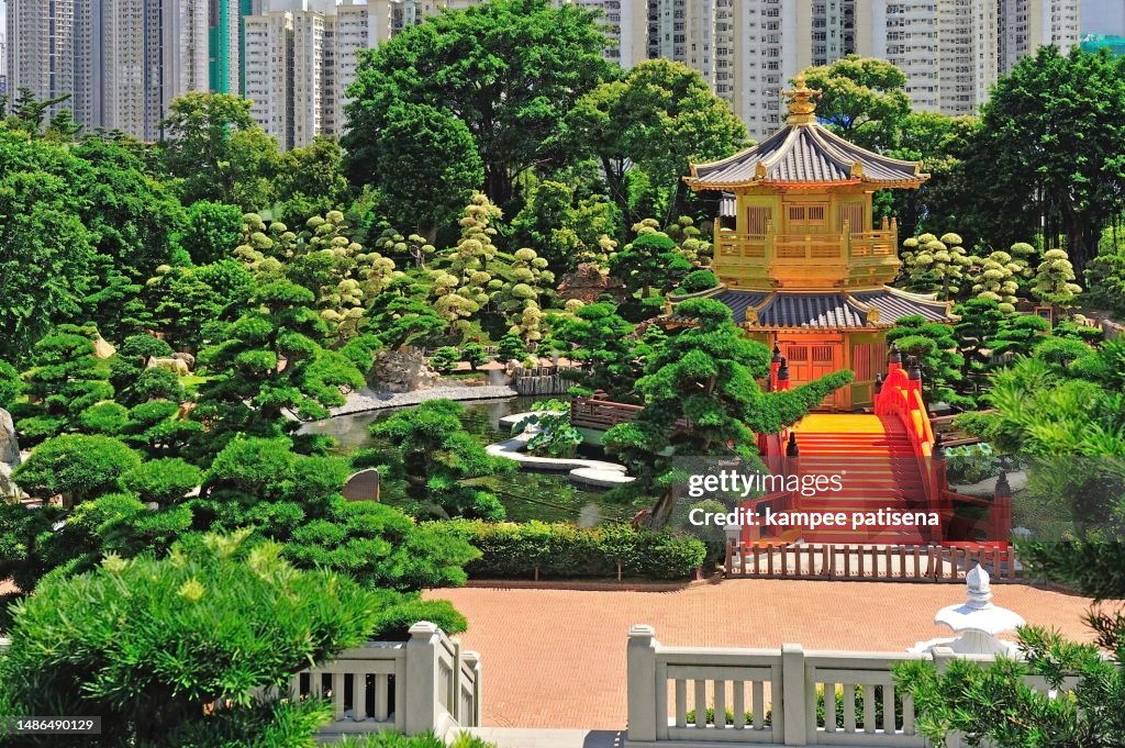 Arch Bridge and Pavilion in Nan Lian Garden, Hong Kong.