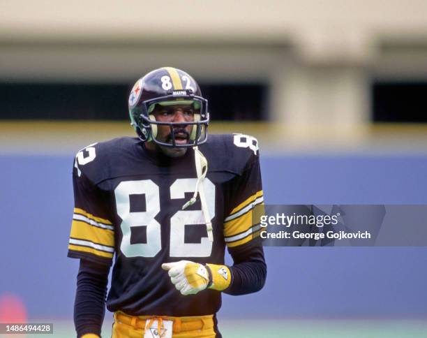 Wide receiver John Stallworth of the Pittsburgh Steelers looks on from the field during a National Football League game at Three Rivers Stadium in...