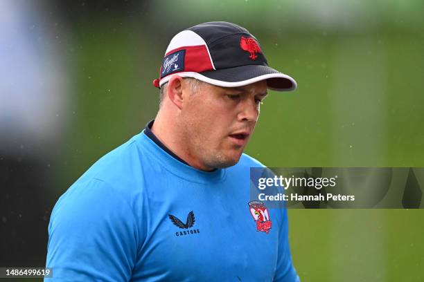 Roosters assistant coach Brett Morris looks on during the round nine NRL match between New Zealand Warriors and Sydney Roosters at Mt Smart Stadium...