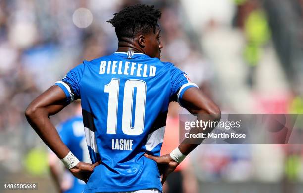 Bryan Lasme of DSC Arminia Bielefeld looks on during the Second Bundesliga match between FC St. Pauli and DSC Arminia Bielefeld at Millerntor Stadium...