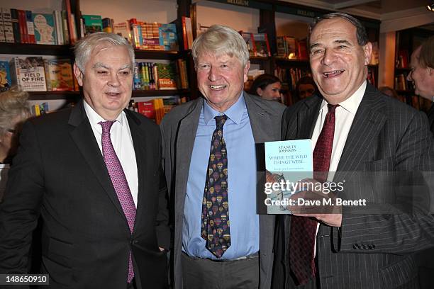 Baron Lamont of Lerwick, Stanley Johnson, Leon Brittan attend Stanley Johnsons' book launch party at Daunt Books in Marylebone High St, on July 18,...