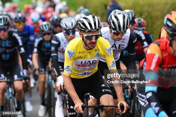 Adam Yates of United Kingdom and UAE Team Emirates - Yellow Leader Jersey competes during the 76th Tour De Romandie 2023, Stage 5 a 170.8km stage...