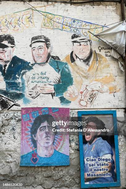 General view of a graffiti depicting Diego Maradona on February 03, 2023 in Naples, Italy.