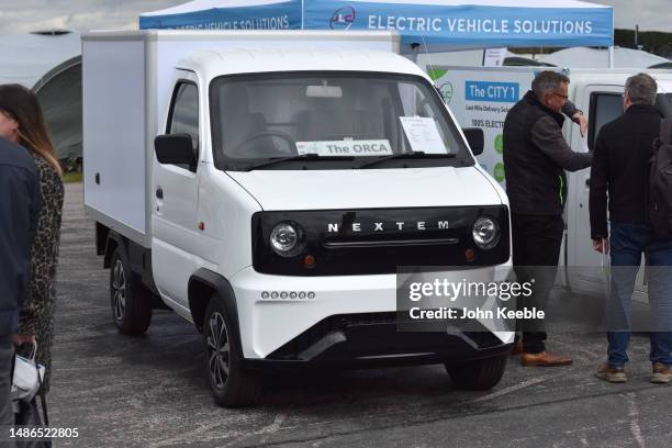 An All-Electric Nextem Orca commercial mini van is displayed during the Fully Charged Live UK at Farnborough International on April 28, 2023 in...
