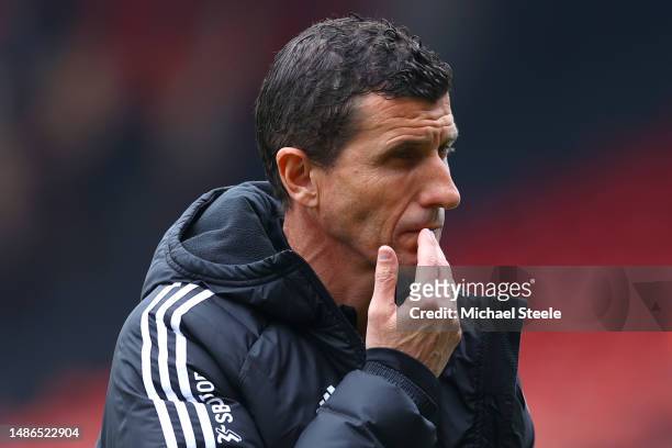 Javi Gracia, Manager of Leeds United, looks on prior to the Premier League match between AFC Bournemouth and Leeds United at Vitality Stadium on...