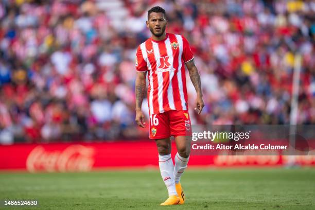 Luis Suarez of UD Almeria looks on during the LaLiga Santander match between UD Almeria and Athletic Club at Juegos Mediterraneos on April 22, 2023...